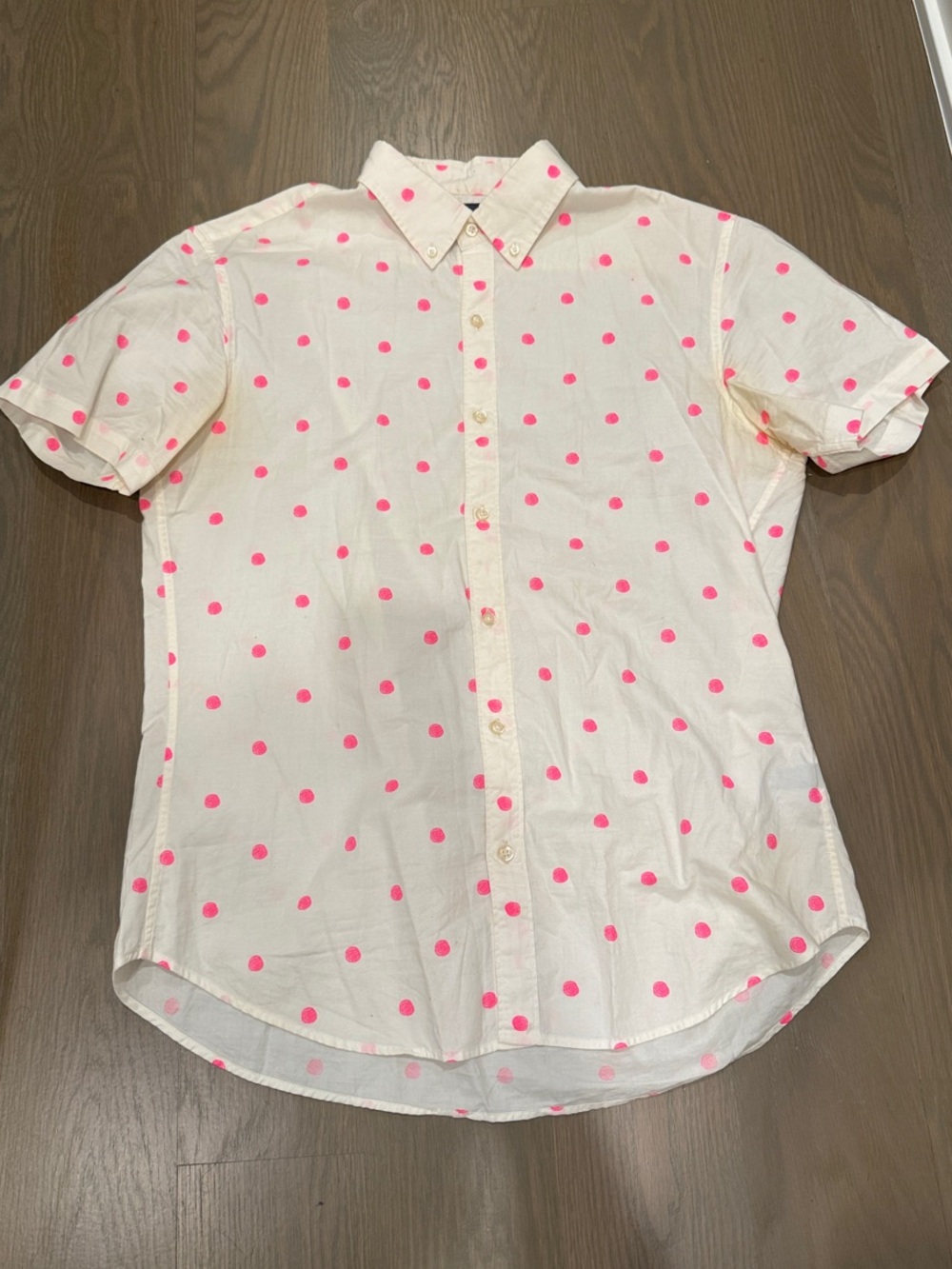 Bonobos White Short-Sleeve Button-Down with Pink Polka Dots